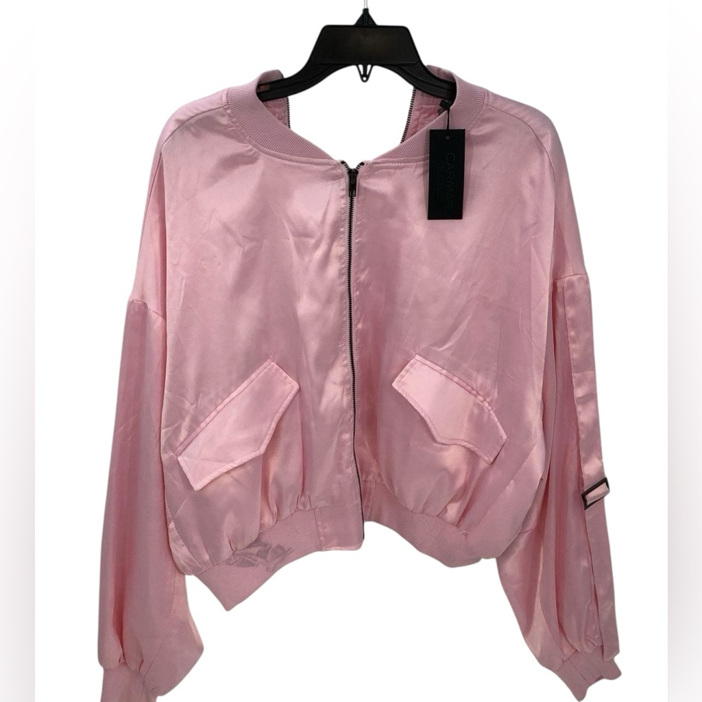 Nwt Vintage Carmar Pink Satin Bomber Jacket Size M